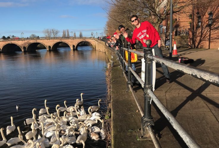 Feeding the swans in Worcester